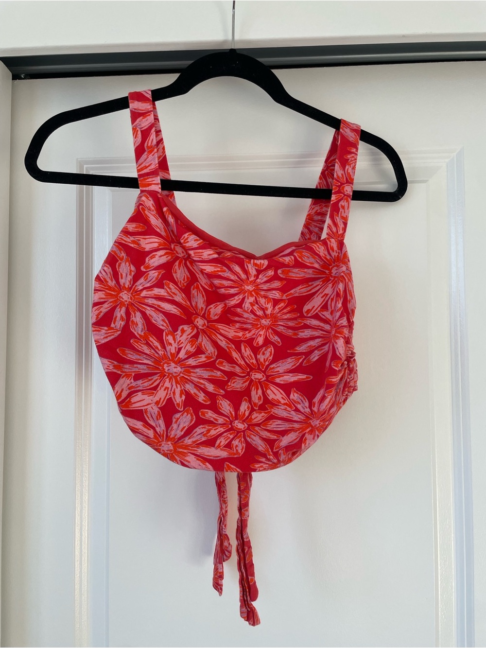 Free People Red Floral Square-Neck Tank with Tie